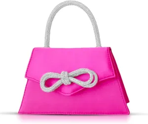 Clutch Purses for Women, Rhinestone Bow Evening Bag, Small Tote Bag, Crossbody Bags for Wedding, Prom, Parties, Travel(Hot Pink)