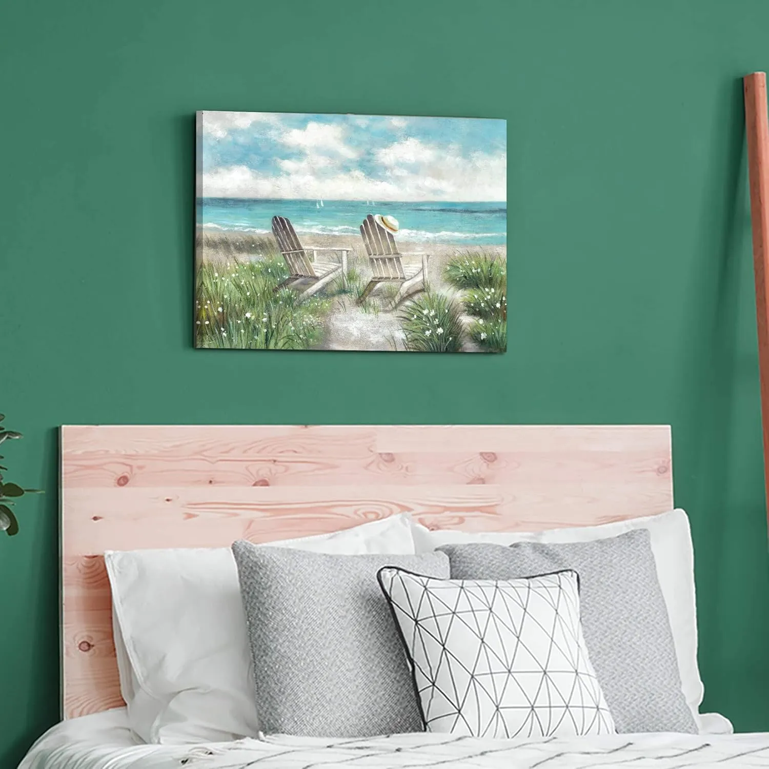 Coastal Canvas Wall Art Painting: Beach Picture Textured Ocean Seaside Chair Scene Print Abstract Hand Painted Seascape Artwork Decor for Bedroom Living Room