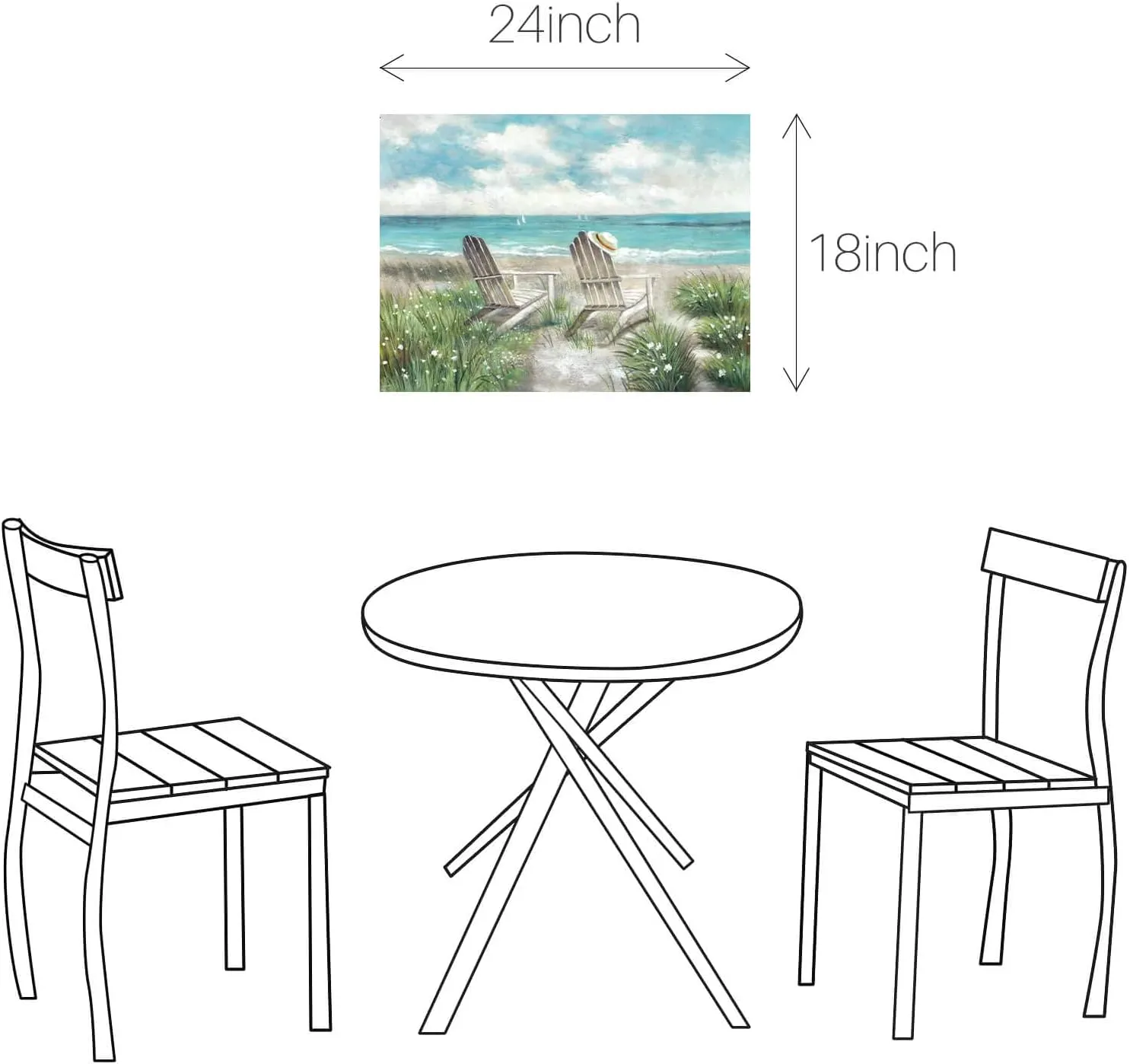 Coastal Canvas Wall Art Painting: Beach Picture Textured Ocean Seaside Chair Scene Print Abstract Hand Painted Seascape Artwork Decor for Bedroom Living Room