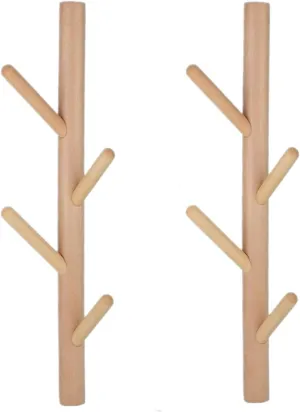 Coat Rack 2 pack-Wall Mounted Hat Rack Coat Hooks-Sturdy Wooden Coat Rack Stand-Entryway Hall Tree Coat Tree with Solid Base for Hat,Clothes,Purse,Scarves,Handbags,Umbrella(Nature)