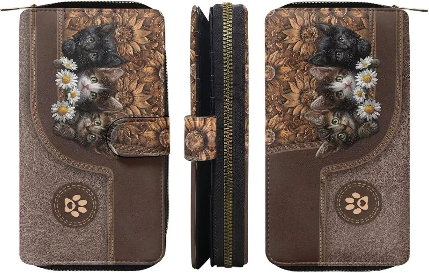 COEQINE Ladies Wallets Pink Leopard Heart Black Printed Leather Phone Long Clutch Purses Check Coin Change Holder