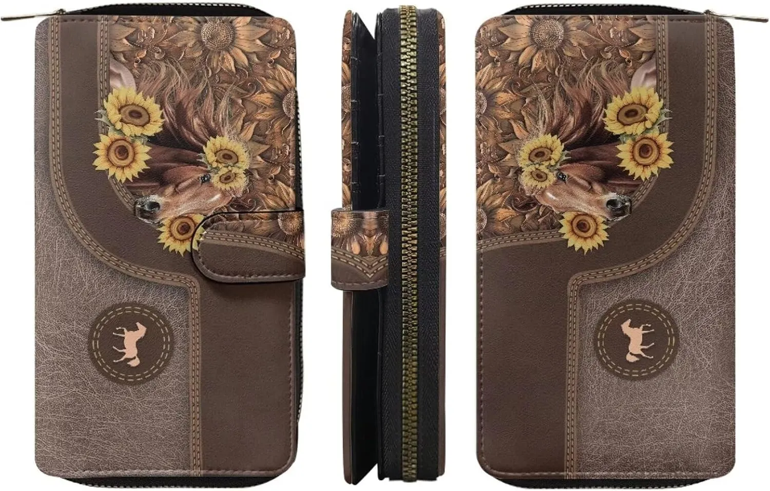 COEQINE Ladies Wallets Pink Leopard Heart Black Printed Leather Phone Long Clutch Purses Check Coin Change Holder