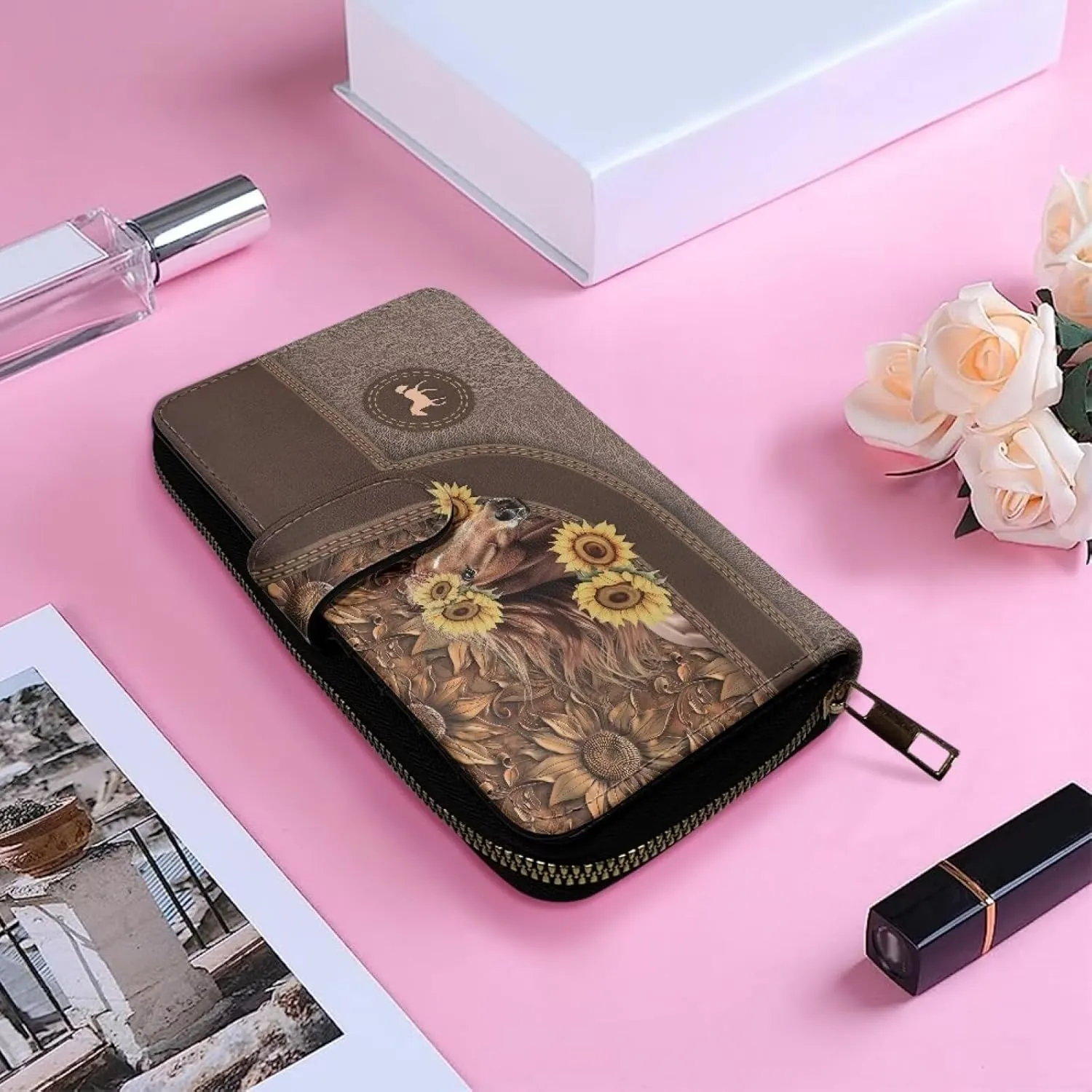 COEQINE Ladies Wallets Pink Leopard Heart Black Printed Leather Phone Long Clutch Purses Check Coin Change Holder
