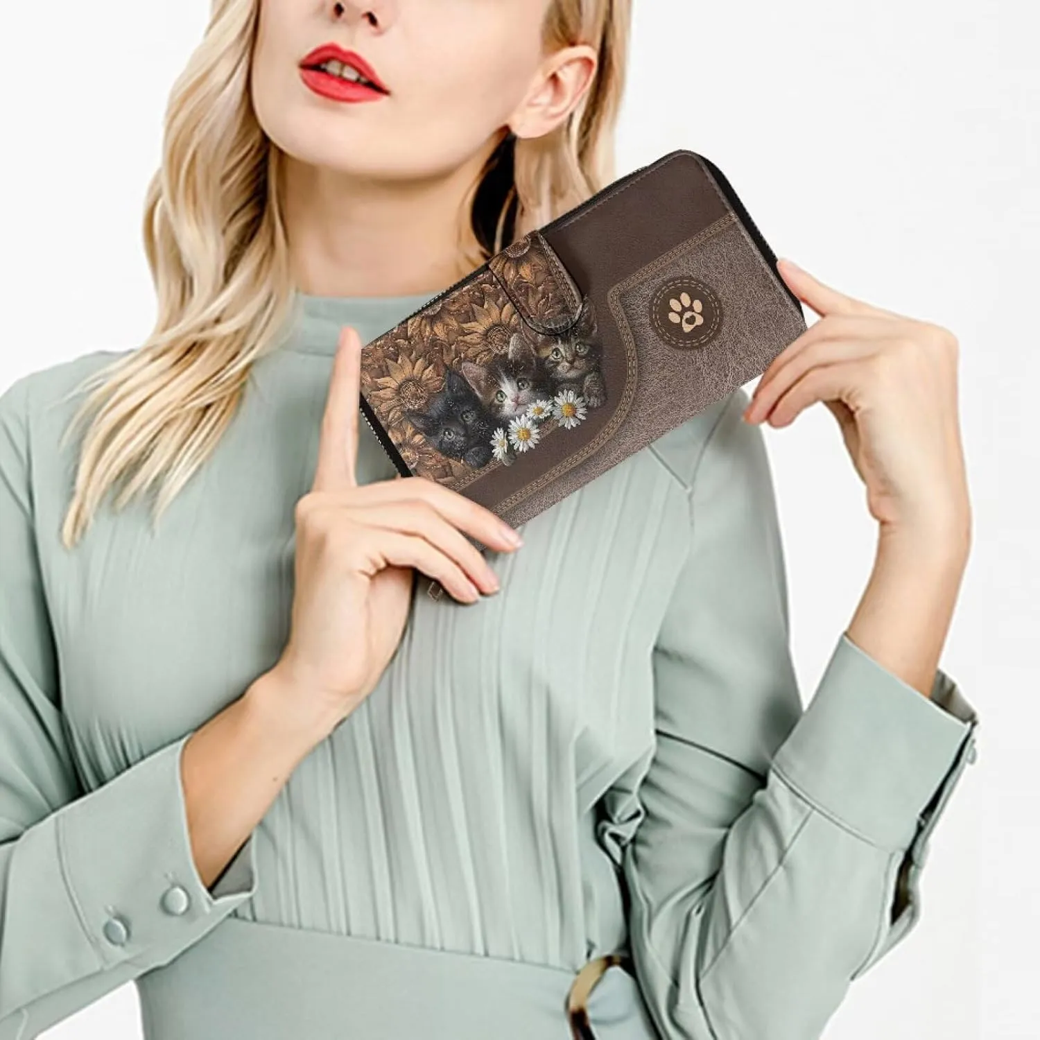 COEQINE Ladies Wallets Pink Leopard Heart Black Printed Leather Phone Long Clutch Purses Check Coin Change Holder