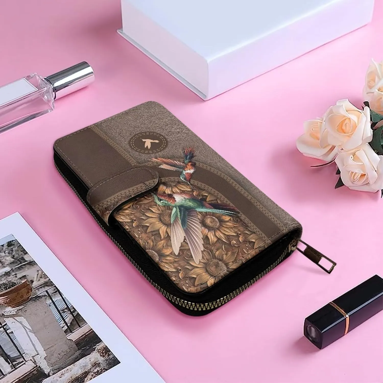 COEQINE Ladies Wallets Pink Leopard Heart Black Printed Leather Phone Long Clutch Purses Check Coin Change Holder