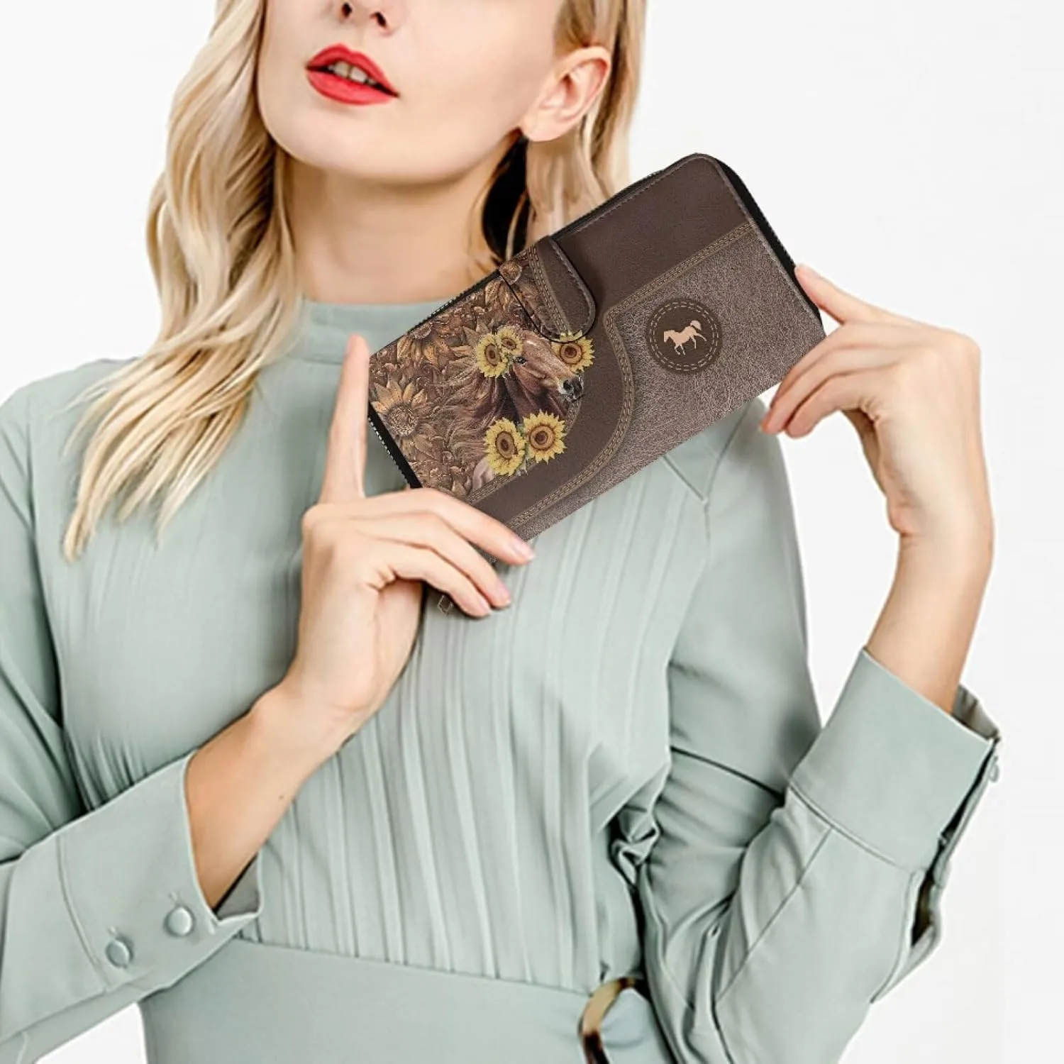 COEQINE Ladies Wallets Pink Leopard Heart Black Printed Leather Phone Long Clutch Purses Check Coin Change Holder