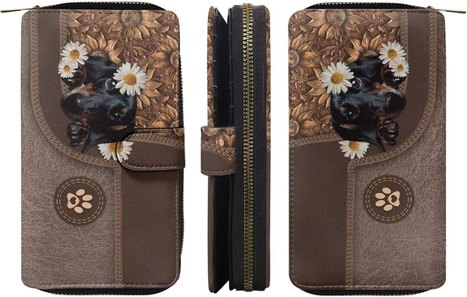 COEQINE Ladies Wallets Pink Leopard Heart Black Printed Leather Phone Long Clutch Purses Check Coin Change Holder