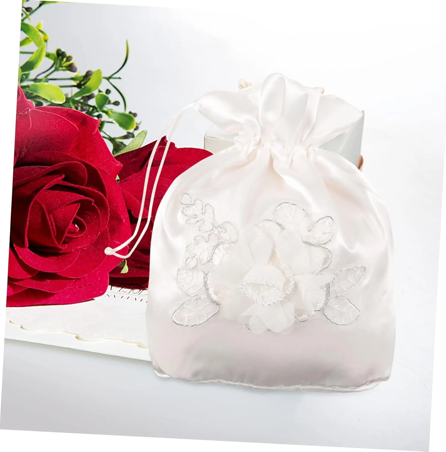 COHEALI Bridal Bags Floral White Tote Dolley Bag Fabric Money Purse Satin Wedding Decoration Bride Bridal Bags