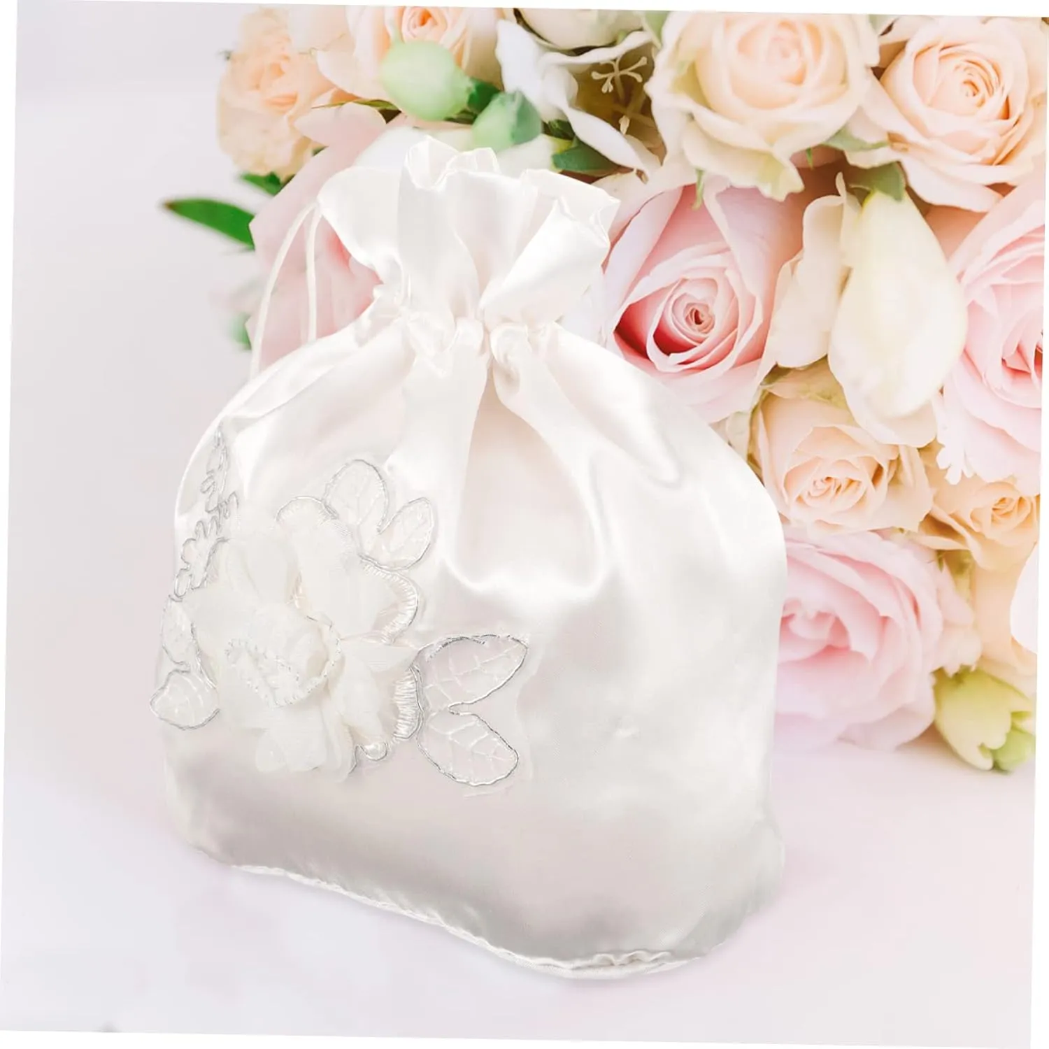 COHEALI Bridal Bags Floral White Tote Dolley Bag Fabric Money Purse Satin Wedding Decoration Bride Bridal Bags
