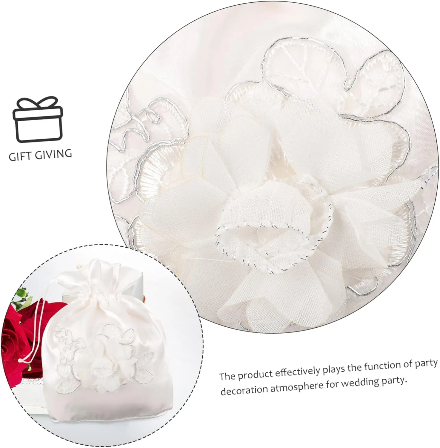 COHEALI Bridal Bags Floral White Tote Dolley Bag Fabric Money Purse Satin Wedding Decoration Bride Bridal Bags
