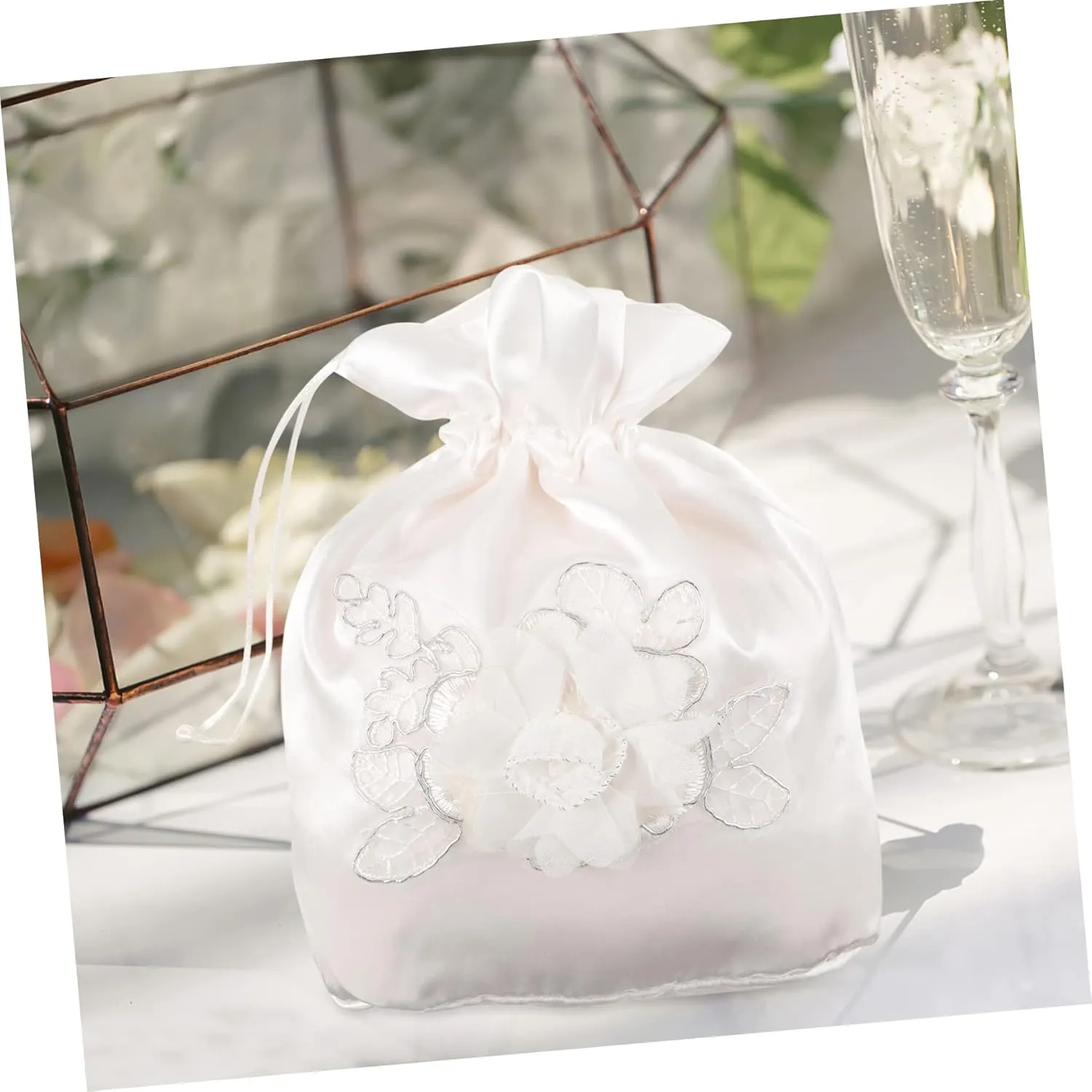 COHEALI Bridal Bags Floral White Tote Dolley Bag Fabric Money Purse Satin Wedding Decoration Bride Bridal Bags