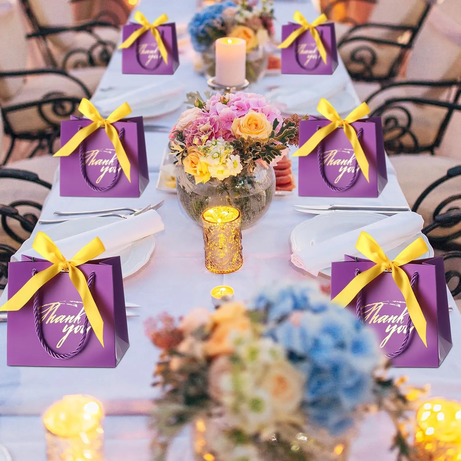 Colarr 120 Pcs Small Thank You Gift Bags Mini Party Favor Candy Bags with Handles and Bow Ribbon for Wedding Birthday Baby Shower Guest Teachers Party Supplies(Purple)