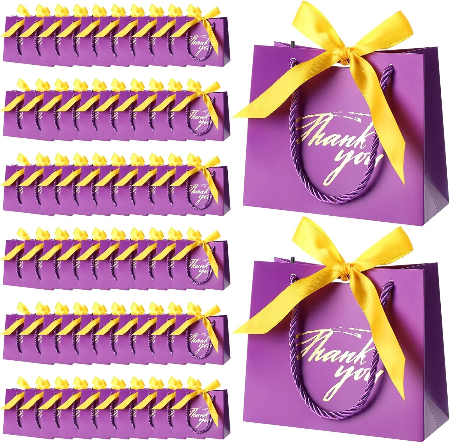 Colarr 120 Pcs Small Thank You Gift Bags Mini Party Favor Candy Bags with Handles and Bow Ribbon for Wedding Birthday Baby Shower Guest Teachers Party Supplies(Purple)