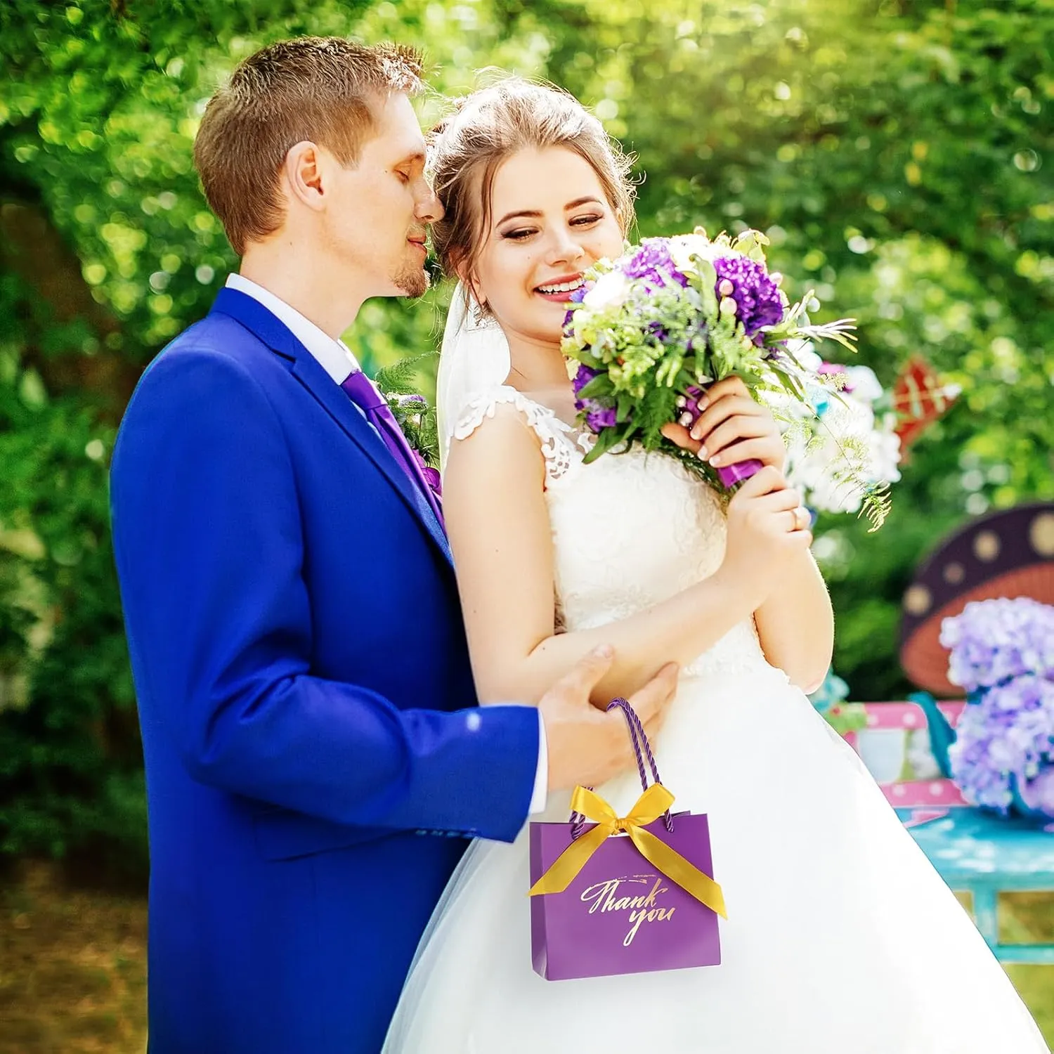 Colarr 120 Pcs Small Thank You Gift Bags Mini Party Favor Candy Bags with Handles and Bow Ribbon for Wedding Birthday Baby Shower Guest Teachers Party Supplies(Purple)