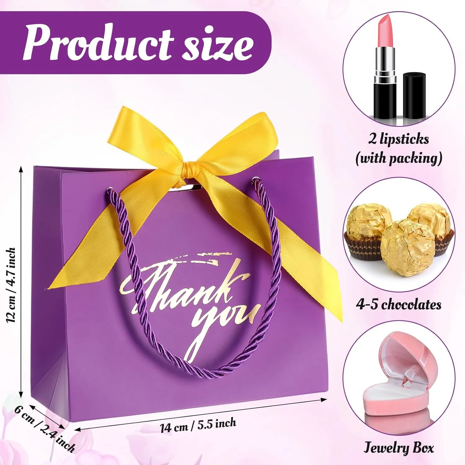 Colarr 120 Pcs Small Thank You Gift Bags Mini Party Favor Candy Bags with Handles and Bow Ribbon for Wedding Birthday Baby Shower Guest Teachers Party Supplies(Purple)