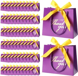 Colarr 120 Pcs Small Thank You Gift Bags Mini Party Favor Candy Bags with Handles and Bow Ribbon for Wedding Birthday Baby Shower Guest Teachers Party Supplies(Purple)