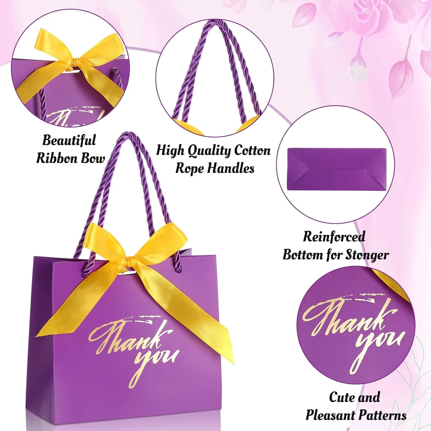 Colarr 120 Pcs Small Thank You Gift Bags Mini Party Favor Candy Bags with Handles and Bow Ribbon for Wedding Birthday Baby Shower Guest Teachers Party Supplies(Purple)