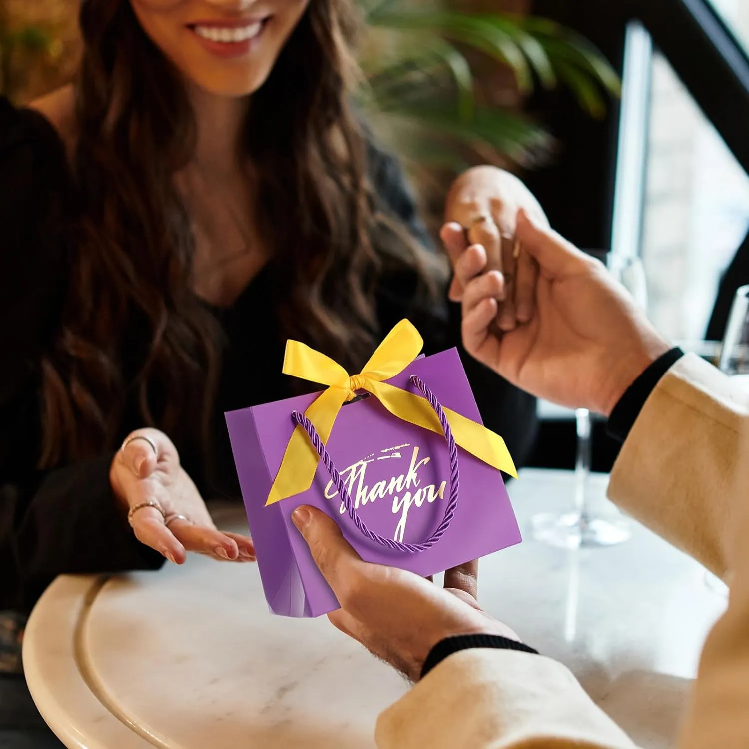Colarr 120 Pcs Small Thank You Gift Bags Mini Party Favor Candy Bags with Handles and Bow Ribbon for Wedding Birthday Baby Shower Guest Teachers Party Supplies(Purple)