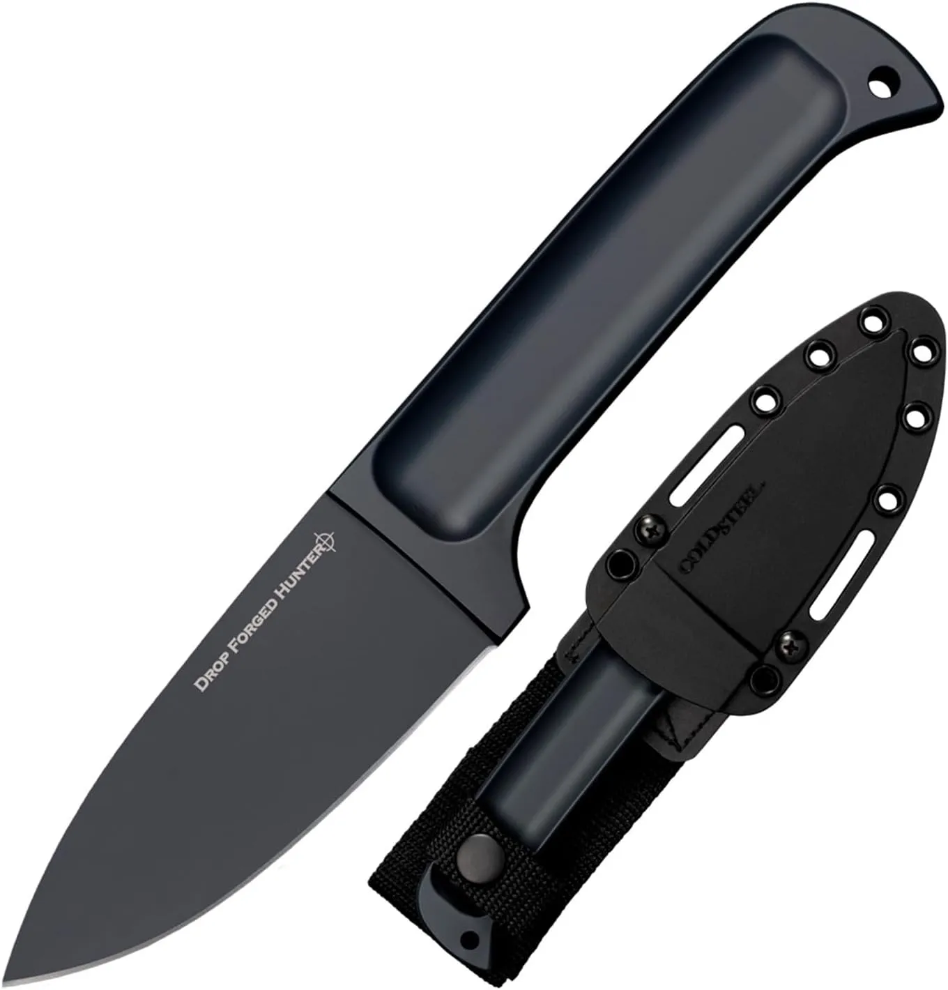 Cold Steel Drop Forged Hunter 4" 52100 High-Carbon Steel Drop Point Fixed Blade Multi-Purpose Outdoor Game Hunting Utility Knife, 4-5/8" Handle, Weather-Resistant Secure-Ex Sheath