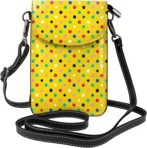 Colorful Dots Crossbody Bag for Women PU Leather Small Travel Cell Phone Pouch Lightweight Mini Phone Purse Wallet Cross Body Shoulder Bags with Card Slots and Shoulder Strap