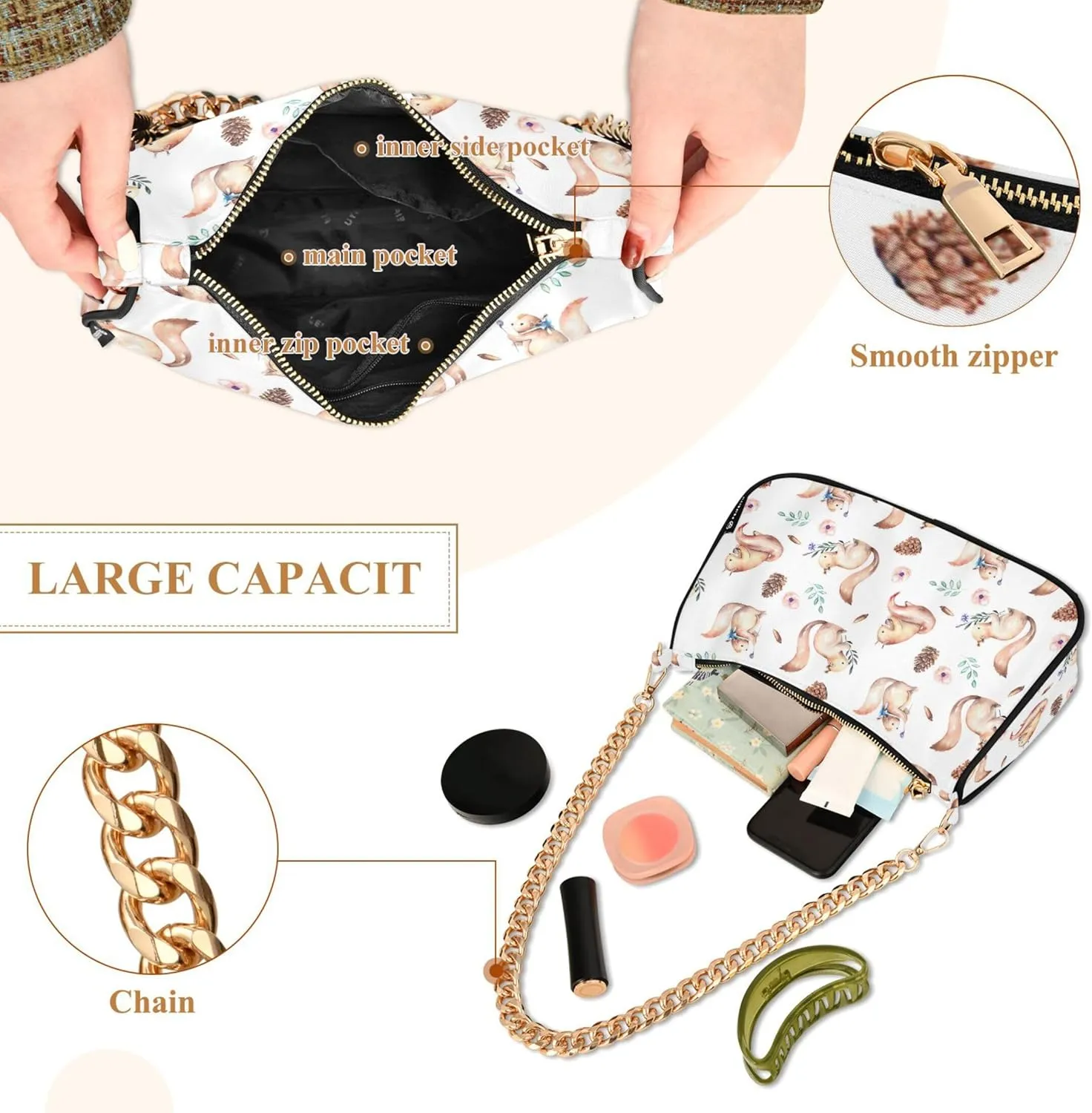 Colorful Seashells Pattern Satchel Purse Hobo Designer Bag Women Handbags Designer Chain Shoulder Handbag