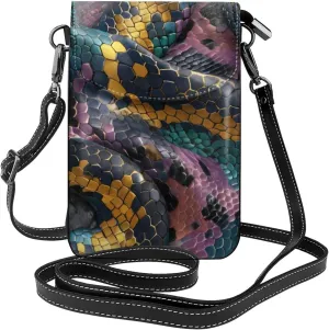 Colorful snake scale pattern Leather crossbody flap phone bag,Small Cell Phone Purse,Soft durable and waterproof PU leather Soft lining Magnet snap fastener Designed for girls