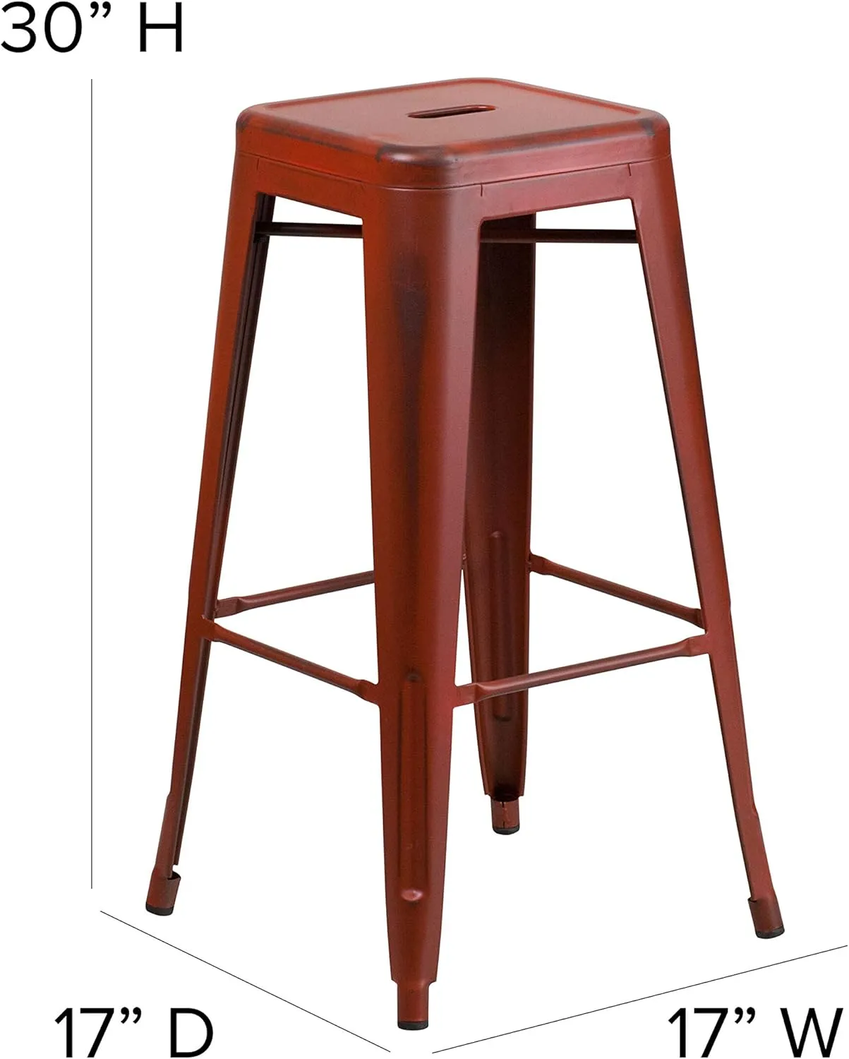 Commercial Grade 30" H Backless Distressed Red Metal Indoor-Outdoor Barstool