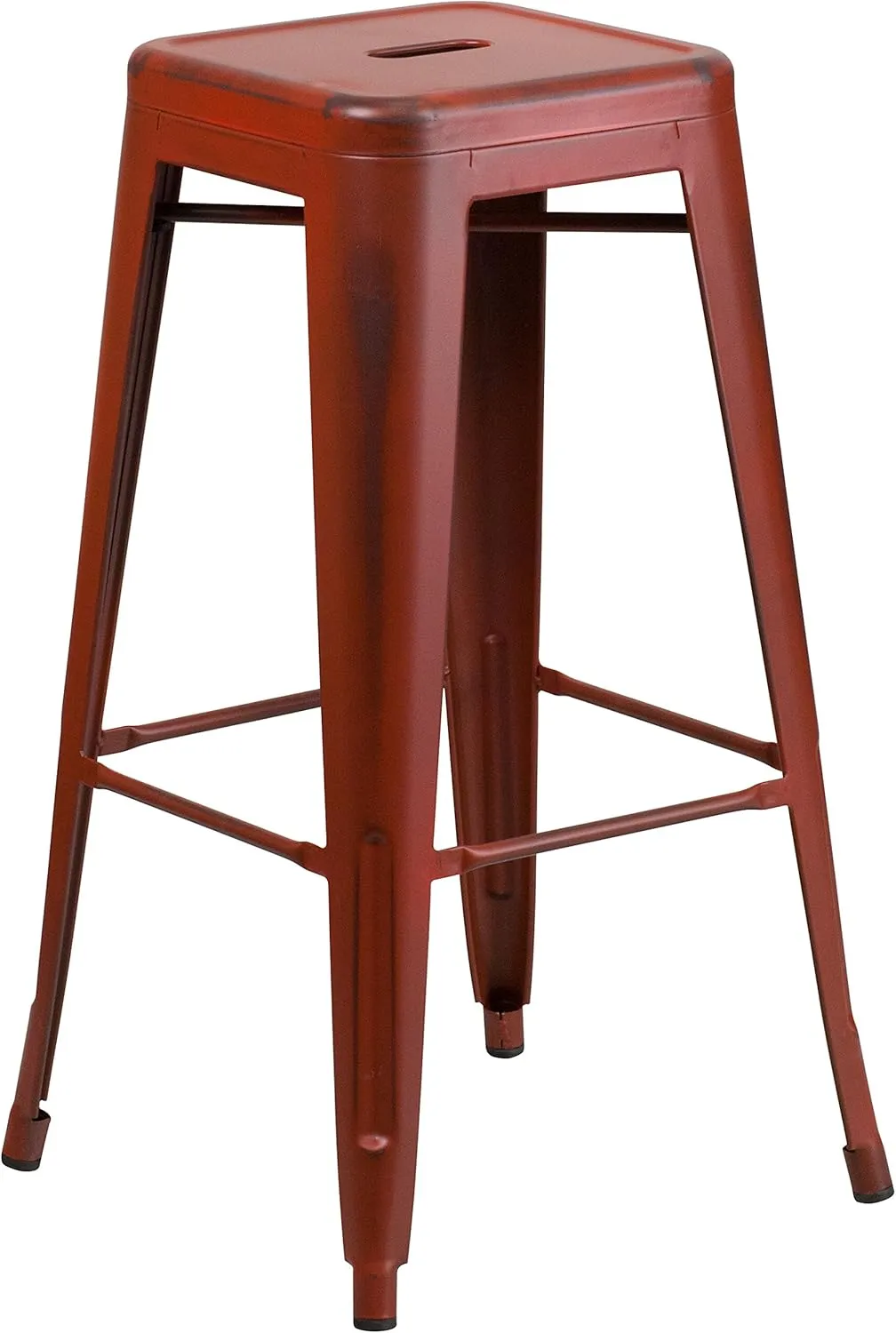 Commercial Grade 30" H Backless Distressed Red Metal Indoor-Outdoor Barstool