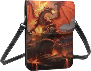 Cool dragon burning lava red crossbody cell phone purse for womens lightweight small soft leather fashion travel wallet with adjustable strap
