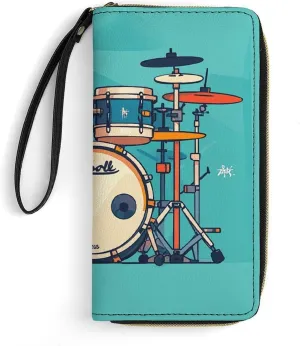 Cool Drum Set Wallet Large Capacity Leather Wallet Zip Around Phone Clutch Travel Purse for Men Women