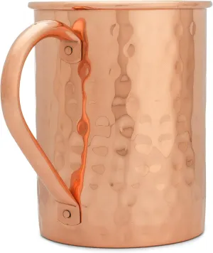 Copper Mules PURE Copper Mug RAW Copper Interior Ideal for Ayurvedic Health Benefits and Moscow Mules - Hand Hammered Finish - Authentic and Strong Riveited Handle - Holds 16oz