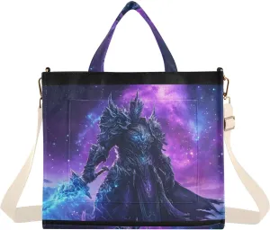 Corduroy Tote Bag Galaxy Purple Knight for Women Large Shoulder Bag with Pockets for Beach Work Travel Shopping S