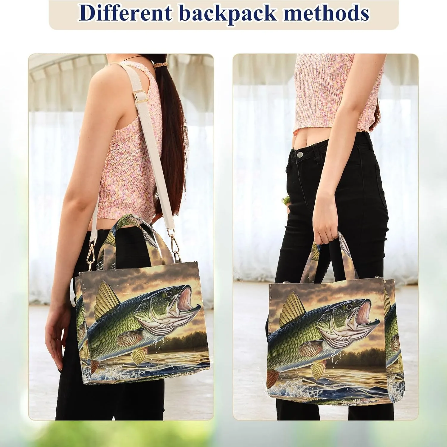 Corduroy Tote Bag Jump Trout Fish for Women Large Shoulder Bag with Pockets for Beach Work Travel Shopping S