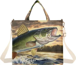 Corduroy Tote Bag Jump Trout Fish for Women Large Shoulder Bag with Pockets for Beach Work Travel Shopping S
