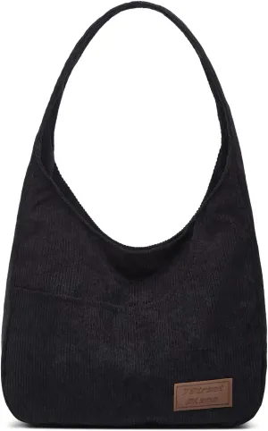Corduroy Tote Bag Unisex Retro Handbag Multi Pocket Shoulder Work College Satchel Compartment Messenger Purse