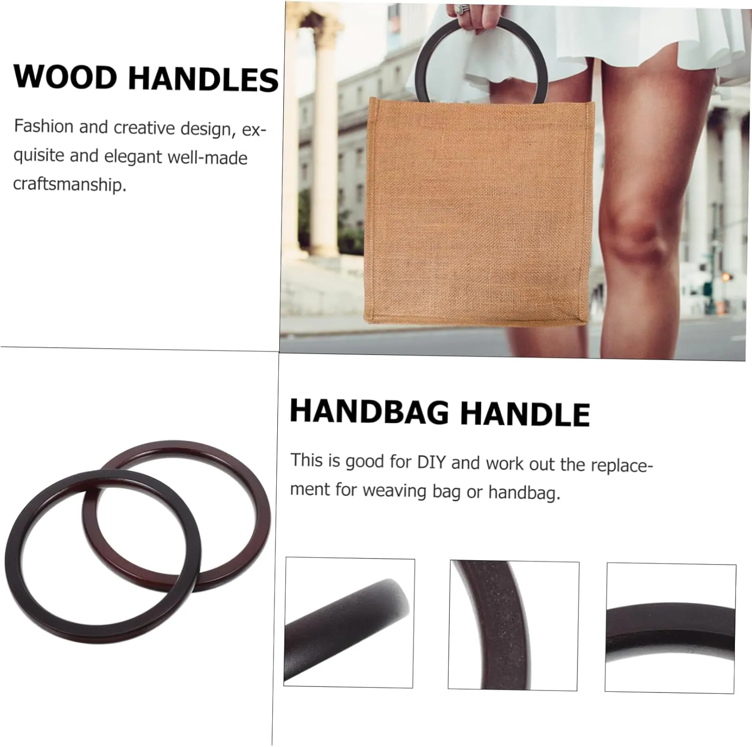 CORHAD Lightweight Wooden Handles 2pcs Purse Handles Round Bag Making Handles Handbag Handle Easy to Decorate