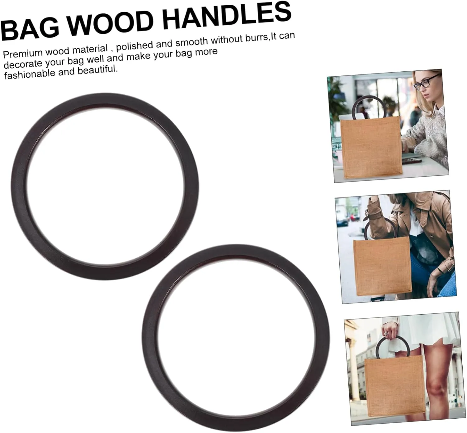 CORHAD Lightweight Wooden Handles 2pcs Purse Handles Round Bag Making Handles Handbag Handle Easy to Decorate