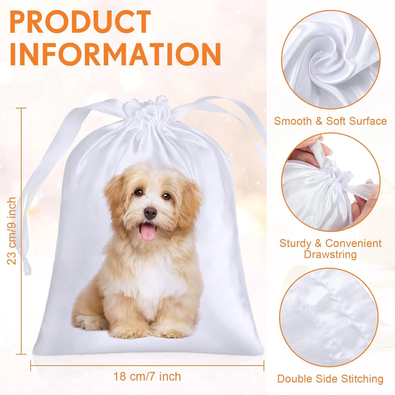 Cosblank 24 Pcs Sublimation Drawstring Bags Bulk 7x9 Inch Satin White Sublimation Gift Bags Reusable Heat Press Goodies Pouch for Summer Party Favors