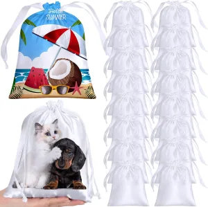Cosblank 24 Pcs Sublimation Drawstring Bags Bulk 7x9 Inch Satin White Sublimation Gift Bags Reusable Heat Press Goodies Pouch for Summer Party Favors