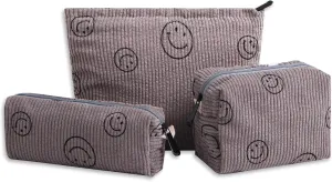 Cosmetic Bags for Women - Corduroy Cosmetic Bag Aesthetic Women Handbags Purses Smile Dots Makeup Organizer Storage Makeup Bag Girls Case Bags (3PCs Gray)