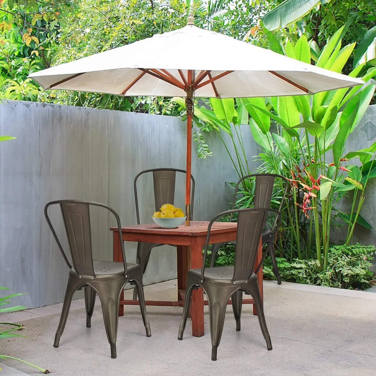 COSTWAY Metal Bar stools Set of 4, with Removable Back, Cafe Side Chairs with Rubber Feet, Stylish and Modern Chairs, for Kitchen, Dining Rooms, and Side Bar