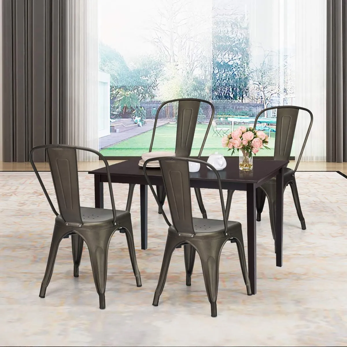 COSTWAY Metal Bar stools Set of 4, with Removable Back, Cafe Side Chairs with Rubber Feet, Stylish and Modern Chairs, for Kitchen, Dining Rooms, and Side Bar