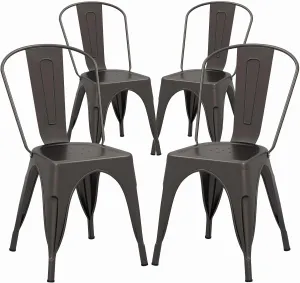 COSTWAY Metal Dining Chairs Set of 4, 18 Inch Stackable Industrial Kitchen Tolix Side Chairs with Detachable High Back for Dining Room, Cafe, Restaurant, Bistro (Bronze)