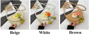 Cotton Woven Bag Clutch Purse Travel Beach Handbag Shoulder Bag Crossbody Bag for Women Hobo Purse for Holiday Brown