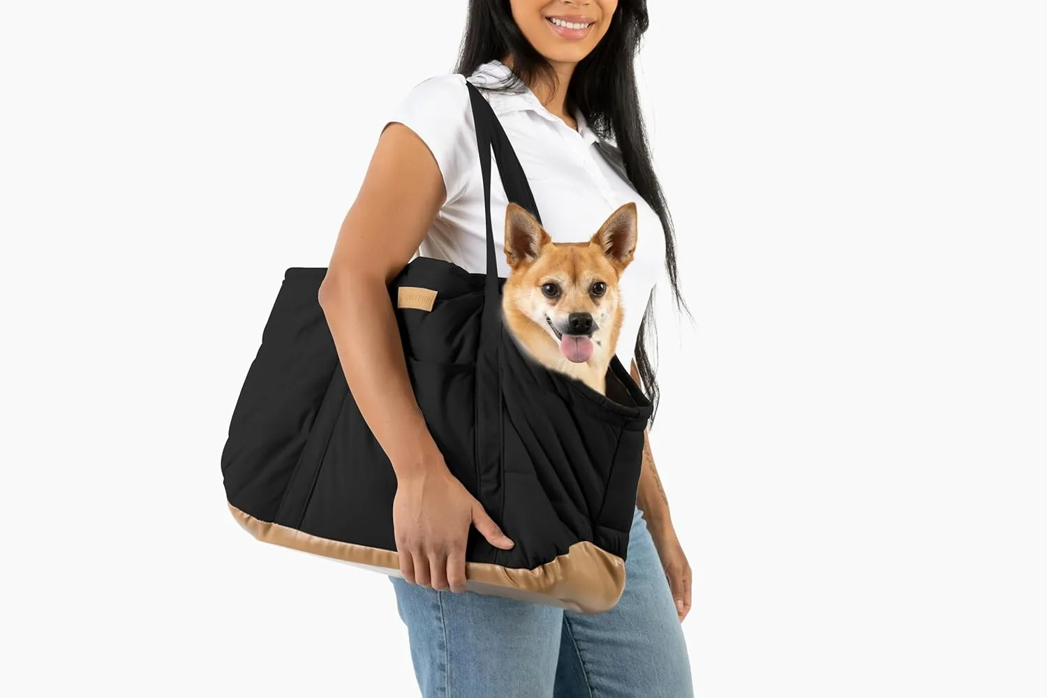 Cozy Plush Dog Purse Carrier for Small Dogs - Dog Carrier Purse with Secure Harness Clip, Dog Tote Bag for Small Dogs and Puppies - Black