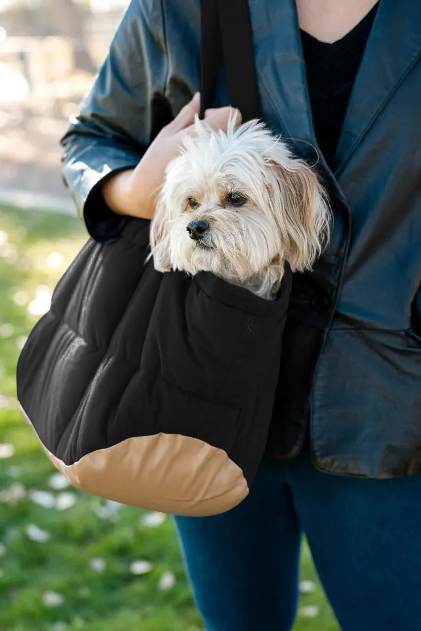 Cozy Plush Dog Purse Carrier for Small Dogs - Dog Carrier Purse with Secure Harness Clip, Dog Tote Bag for Small Dogs and Puppies - Black