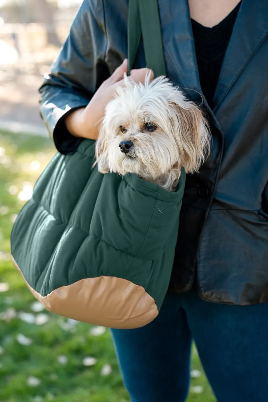 Cozy Plush Dog Purse Carrier for Small Dogs - Dog Carrier Purse with Secure Harness Clip, Dog Tote Bag for Small Dogs and Puppies - Green
