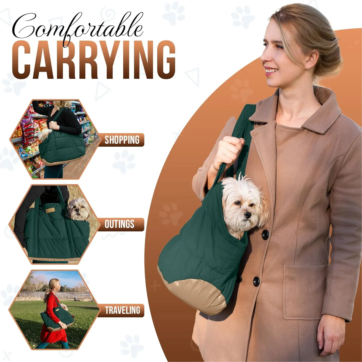 Cozy Plush Dog Purse Carrier for Small Dogs - Dog Carrier Purse with Secure Harness Clip, Dog Tote Bag for Small Dogs and Puppies - Green
