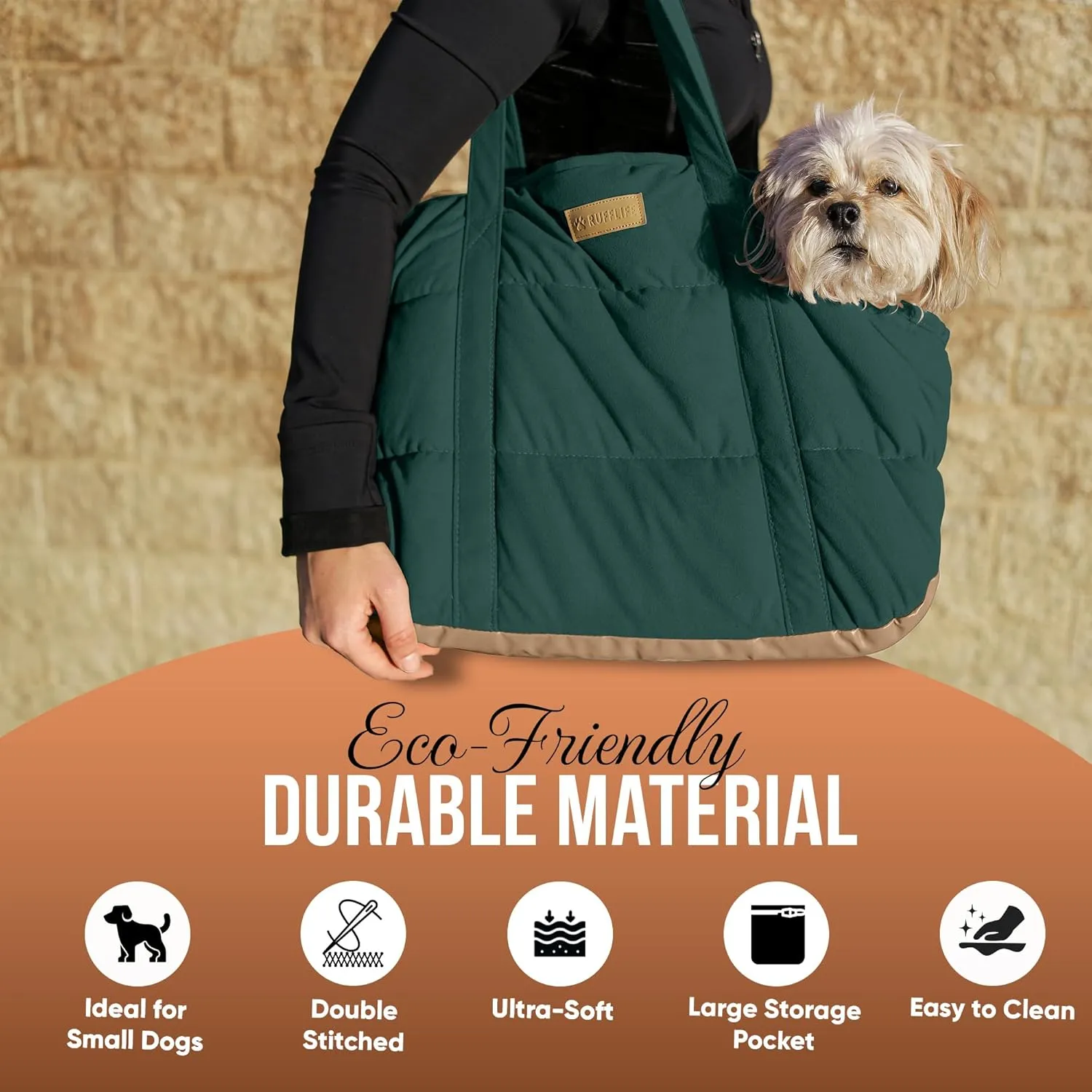 Cozy Plush Dog Purse Carrier for Small Dogs - Dog Carrier Purse with Secure Harness Clip, Dog Tote Bag for Small Dogs and Puppies - Green