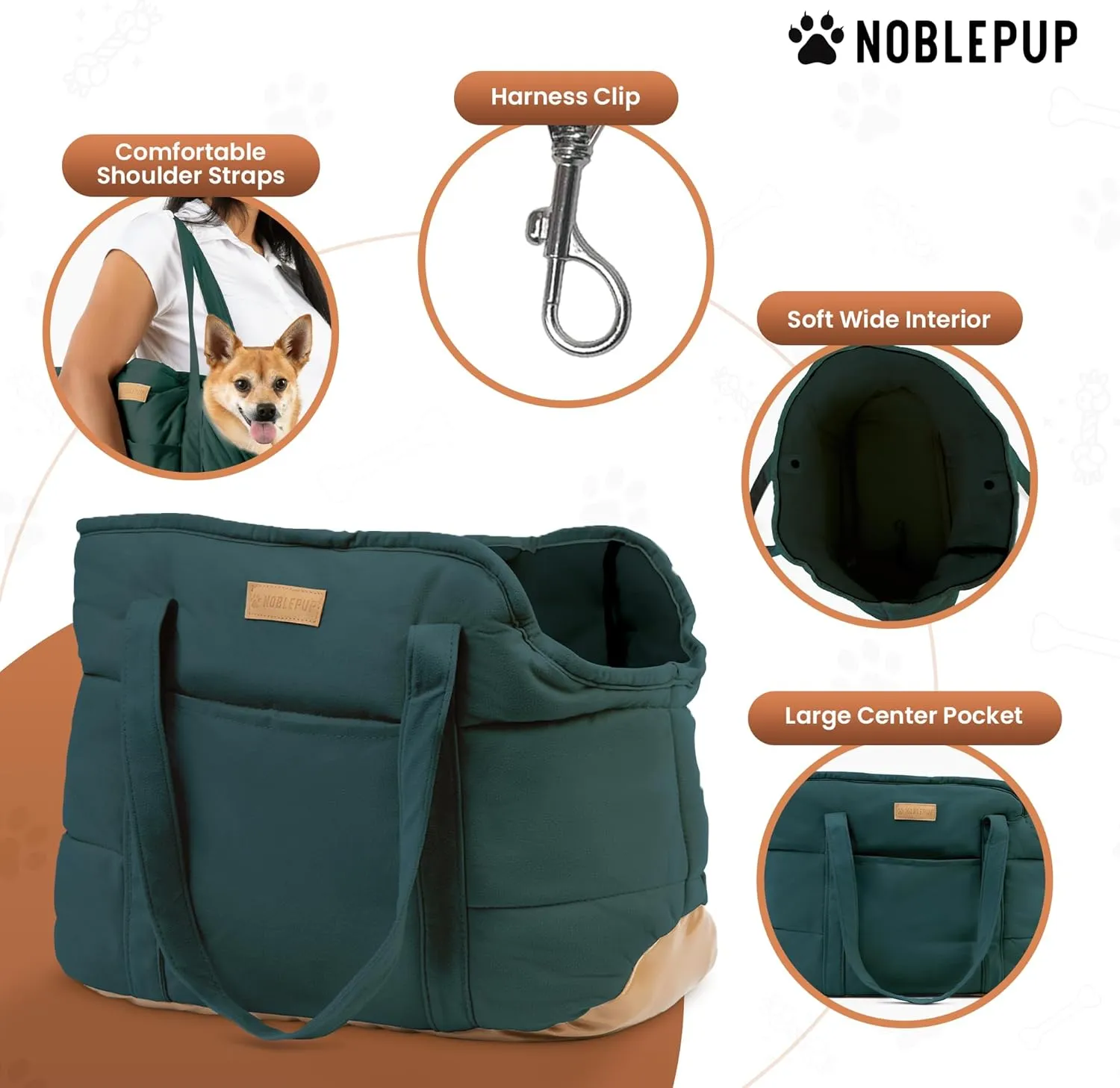 Cozy Plush Dog Purse Carrier for Small Dogs - Dog Carrier Purse with Secure Harness Clip, Dog Tote Bag for Small Dogs and Puppies - Green